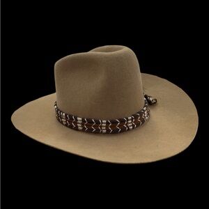 Lanning Size 7 Cutter Tan Cowboy Hat with Braided Band& Feather